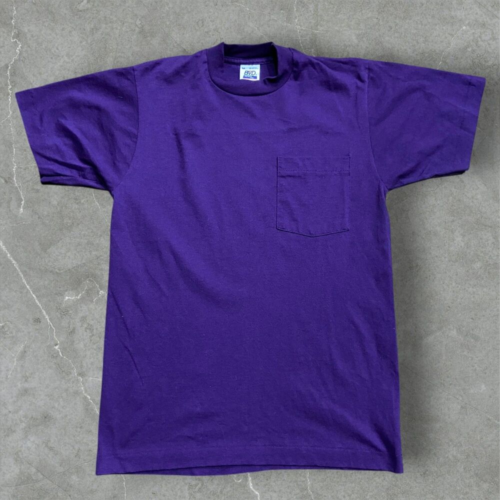 BVD Vintage 80s Single Stitch BLANK Purple Pocket T-Shirt Men's Size Medium